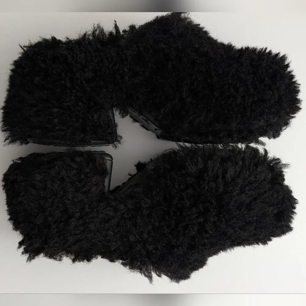 Crocs Siren Shaggy Fur Clogs Black Platform Shoes Women's Size 12 Mens 10 Shag
